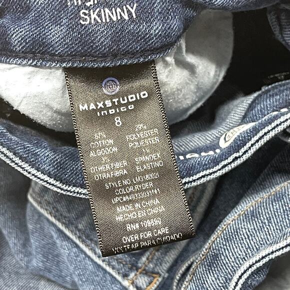 Max Studio Indigo Women 8 Dark Wash Skinny Jeans Denim Pocket Zip Blue Regular - Picture 4 of 7
